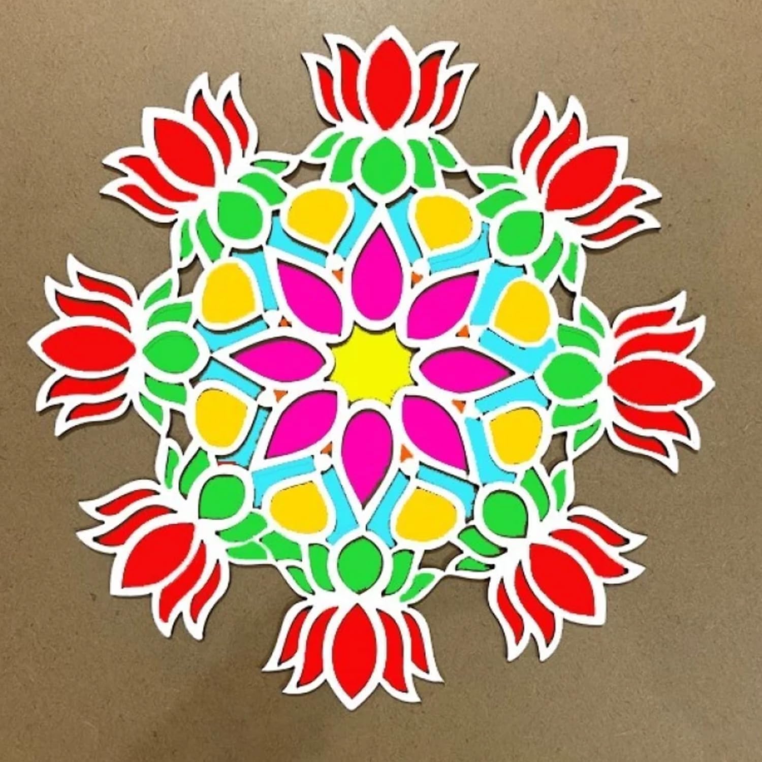 Wooden Rangoli Mat Lotus Design – 7.5 Inch MDF Readymade Flower Rangoli Board for Diwali Decoration